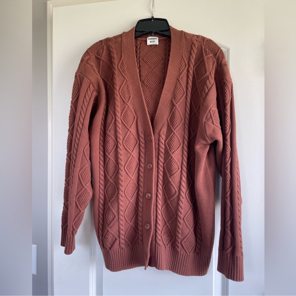 Rust Cable Knit Cardigan